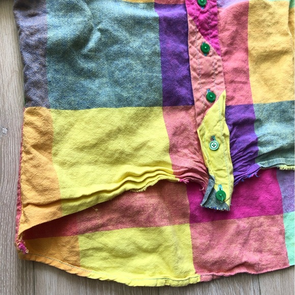 Liz Claiborne Linen Cotton Blend Colorful Plaid Cropped Button-Up Shirt Size S - Picture 2 of 8